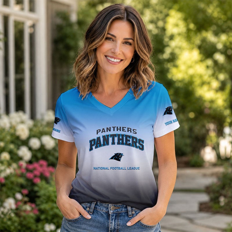 LIMITED EDITION - NEW CUSTOMIZED NFL23 CLP CR PANTHERS V-NECK FEMALE SHIRT