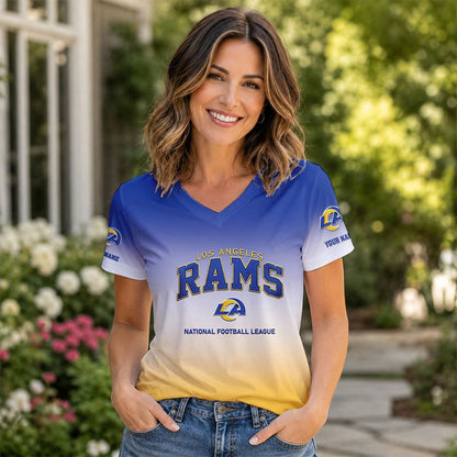 LIMITED EDITION - NEW CUSTOMIZED NFL22 LAR LA RAMS V-NECK FEMALE SHIRT