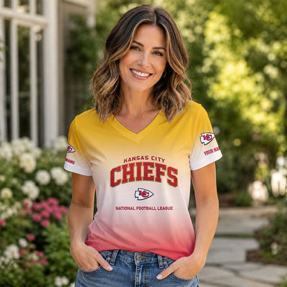 LIMITED EDITION - NEW CUSTOMIZED NFL01 KCC KC CHIEFS V-NECK FEMALE SHIRT