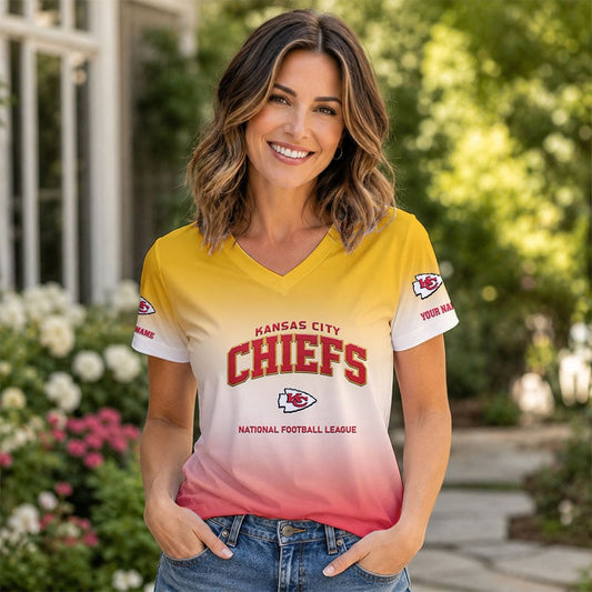 LIMITED EDITION - NEW CUSTOMIZED NFL01 KCC KC CHIEFS V-NECK FEMALE SHIRT