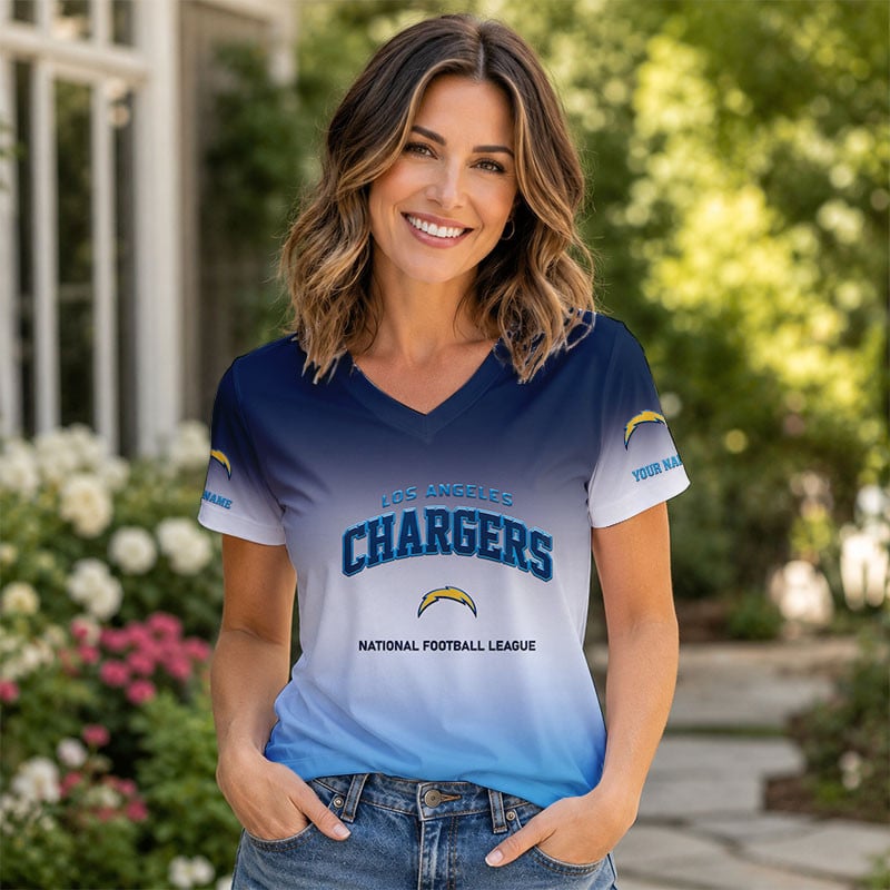LIMITED EDITION - NEW CUSTOMIZED NFL09 LAC LA CHARGERS V-NECK FEMALE SHIRT