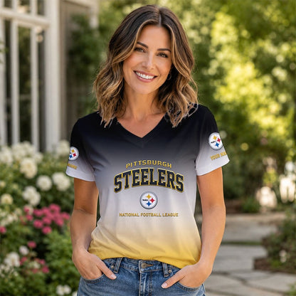 LIMITED EDITION - NEW CUSTOMIZED NFL14 PSB PB STEELERS V-NECK FEMALE SHIRT