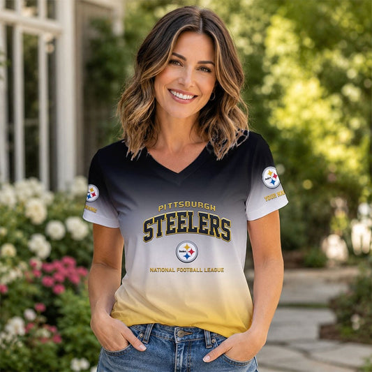 LIMITED EDITION - NEW CUSTOMIZED NFL14 PSB PB STEELERS V-NECK FEMALE SHIRT