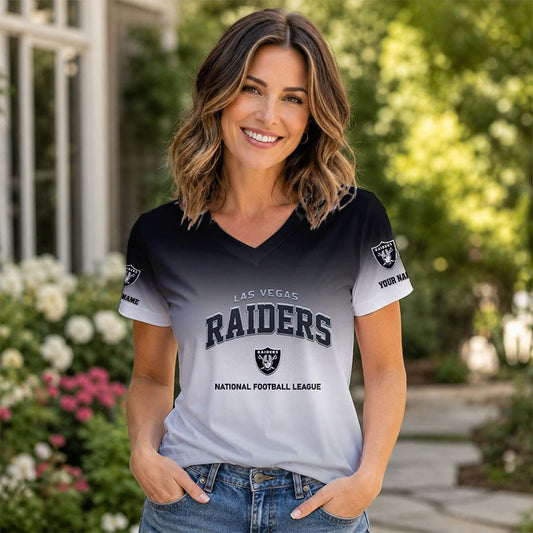LIMITED EDITION - NEW CUSTOMIZED NFL07 LVR LV RAIDERS V-NECK FEMALE SHIRT