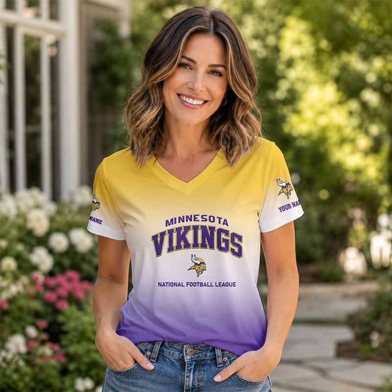 LIMITED EDITION - NEW CUSTOMIZED NFL05 MVK MN VIKINGS V-NECK FEMALE SHIRT
