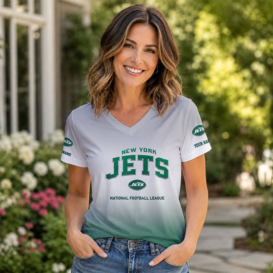 LIMITED EDITION - NEW CUSTOMIZED NFL25 NYJ NY JETS V-NECK FEMALE SHIRT