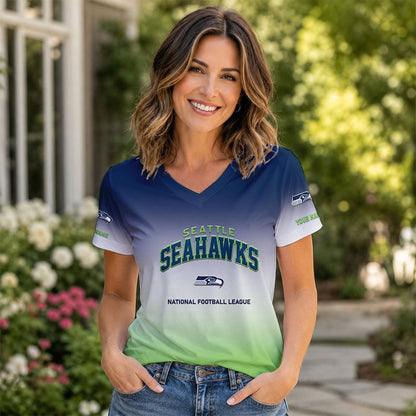 LIMITED EDITION - NEW CUSTOMIZED NFL06 SSH SE SEAHAWKS V-NECK FEMALE SHIRT