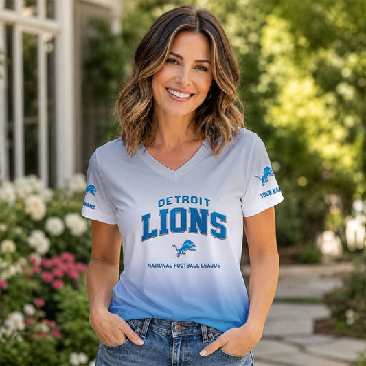 LIMITED EDITION - NEW CUSTOMIZED NFL04 DTL DT LIONS V-NECK FEMALE SHIRT