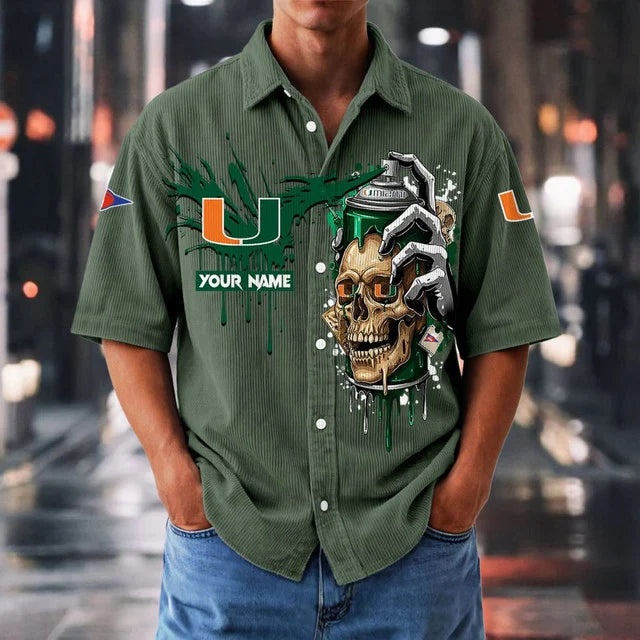 MEGA SALE - NEW CUSTOMIZED NCAA FBS17 MIH MI HURRICANES SEERSUCKER BUTTON SHIRT