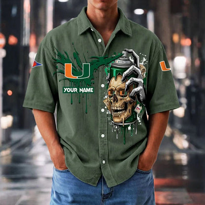 MEGA SALE - NEW CUSTOMIZED NCAA FBS17 MIH MI HURRICANES SEERSUCKER BUTTON SHIRT