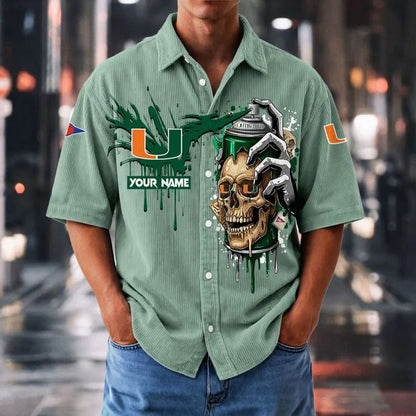 MEGA SALE - NEW CUSTOMIZED NCAA FBS17 MIH MI HURRICANES SEERSUCKER BUTTON SHIRT
