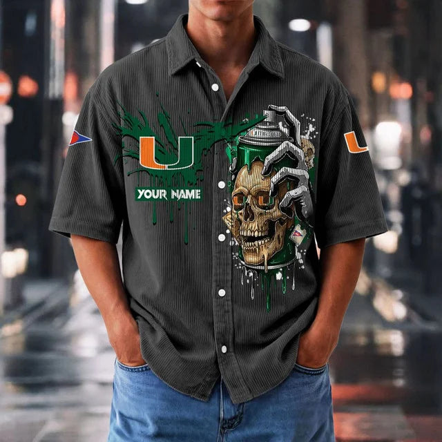 MEGA SALE - NEW CUSTOMIZED NCAA FBS17 MIH MI HURRICANES SEERSUCKER BUTTON SHIRT