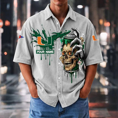 MEGA SALE - NEW CUSTOMIZED NCAA FBS17 MIH MI HURRICANES SEERSUCKER BUTTON SHIRT