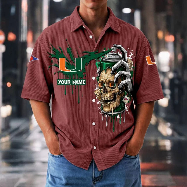 MEGA SALE - NEW CUSTOMIZED NCAA FBS17 MIH MI HURRICANES SEERSUCKER BUTTON SHIRT