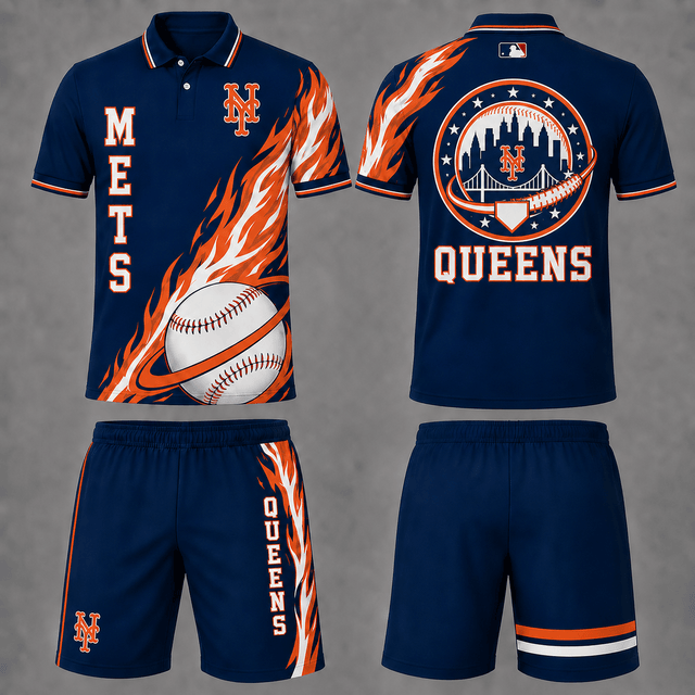 [FLASH SALE] NEW CUSTOMIZED MLB17 NYM NEW YORK METS POLO SHIRT & SHORT PANTS SET