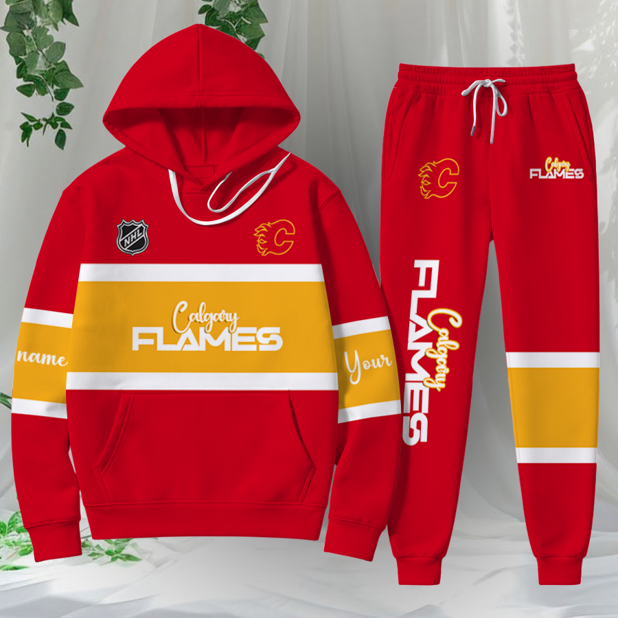 LIMITED EDITION - NEW CUSTOMIZED NHL17 CGF CALGARY FLAMES HOODIE & SWEATPANTS SET