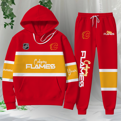 LIMITED EDITION - NEW CUSTOMIZED NHL17 CGF CALGARY FLAMES HOODIE & SWEATPANTS SET