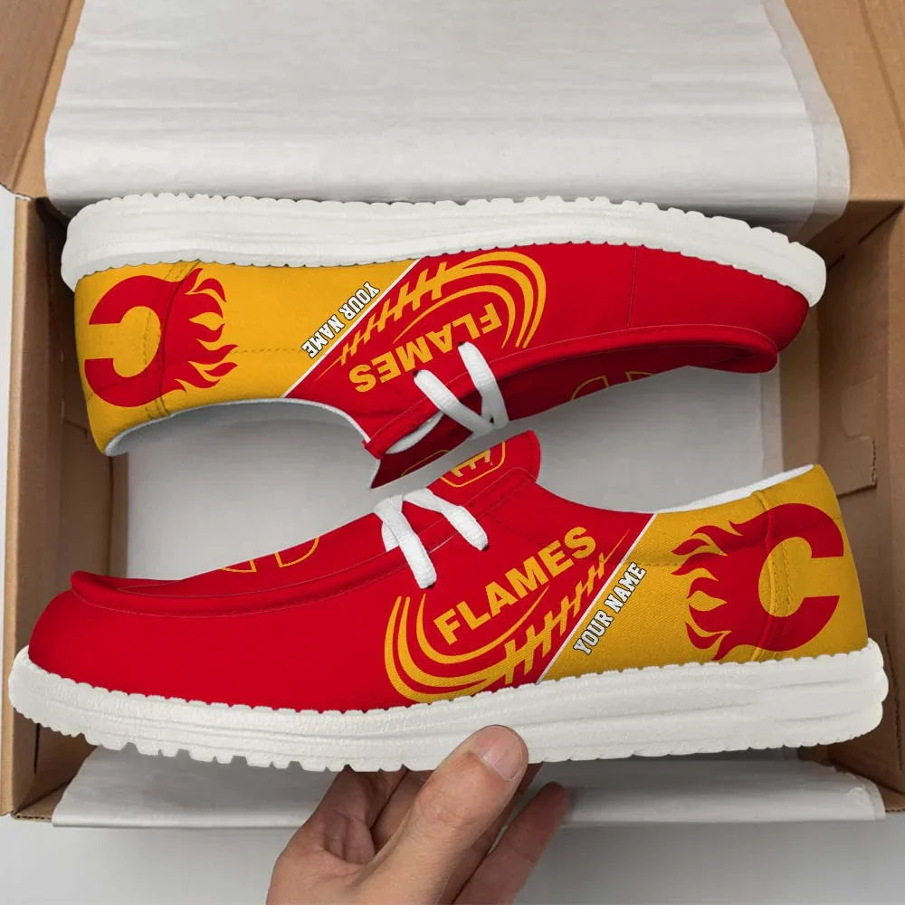 [SUPER SALE] NEW CUSTOMIZED NHL17 CGF CALGARY FLAMES PREMIUM LOAFER SHOES