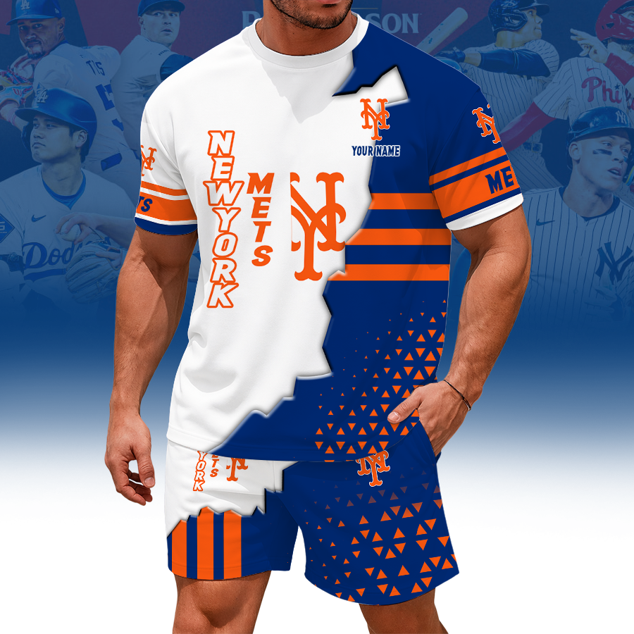LIMITED EDITION - NEW CUSTOMIZED MLB17 NYM NEW YORK METS UNISEX T-SHIRT & SHORTS SET