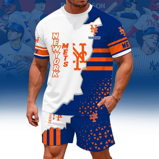LIMITED EDITION - NEW CUSTOMIZED MLB17 NYM NEW YORK METS UNISEX T-SHIRT & SHORTS SET