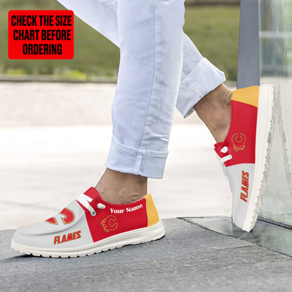 [SUPER SALE] NEW CUSTOMIZED NHL17 CGF CALGARY FLAMES PREMIUM LOAFER SHOES