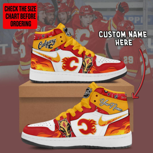 LIMITED EDITION - NEW CUSTOMIZED NHL17 CGF CALGARY FLAMES AIR JORDAN SNEAKERS