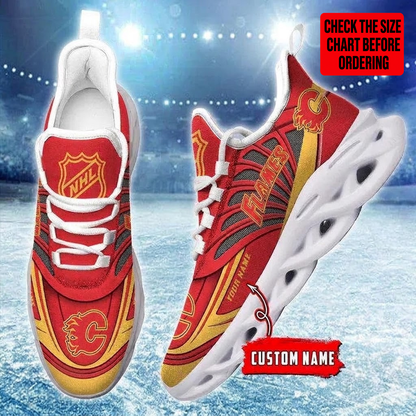[SUPER SALE] NEW CUSTOMIZED NHL17 CGF CALGARY FLAMES CLUNKY SNEAKERS
