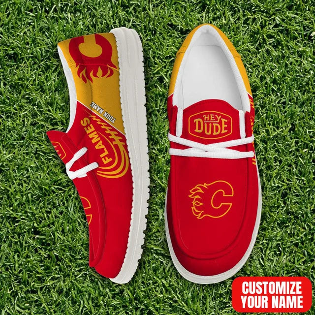[SUPER SALE] NEW CUSTOMIZED NHL17 CGF CALGARY FLAMES PREMIUM LOAFER SHOES