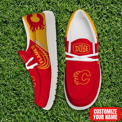 [SUPER SALE] NEW CUSTOMIZED NHL17 CGF CALGARY FLAMES PREMIUM LOAFER SHOES