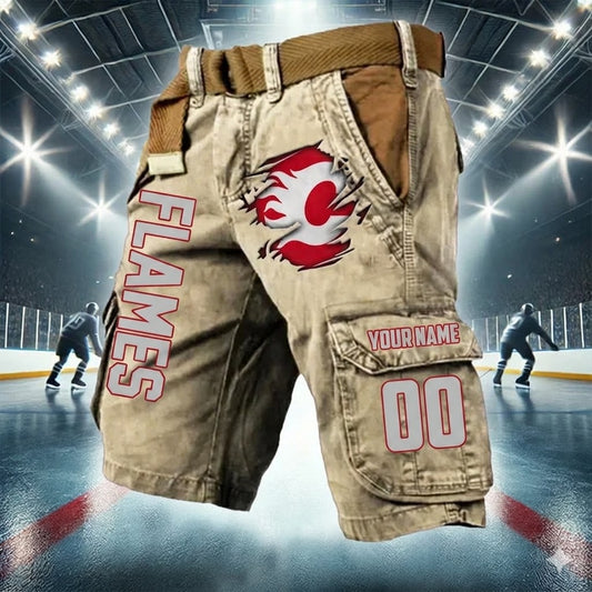LIMITED EDITION - NEW CUSTOMIZED NHL17 CGF CALGARY FLAMES CARGO SHORTS