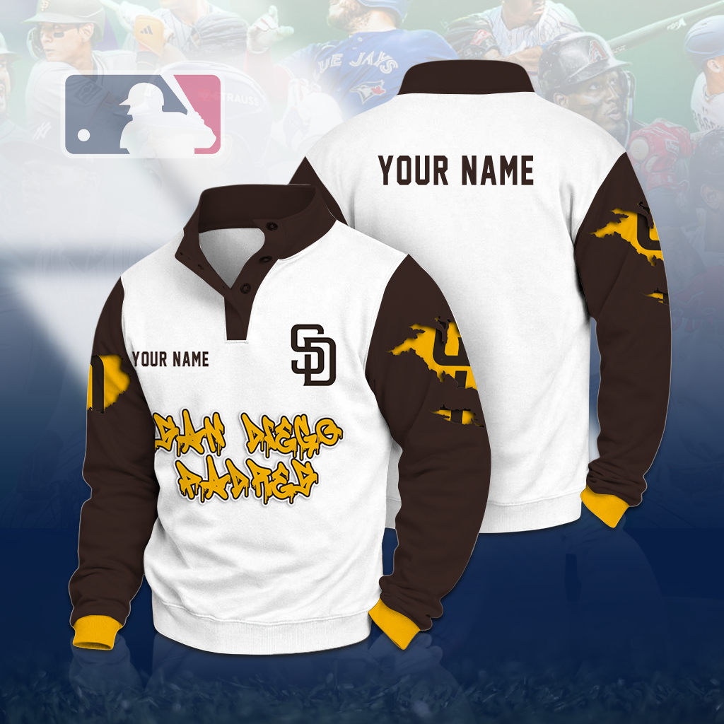 LIMITED EDITION - NEW CUSTOMIZED MLB18 SDP SAN DIEGO PADRES BUTTON QUARTER PLACKET SWEATSHIRT