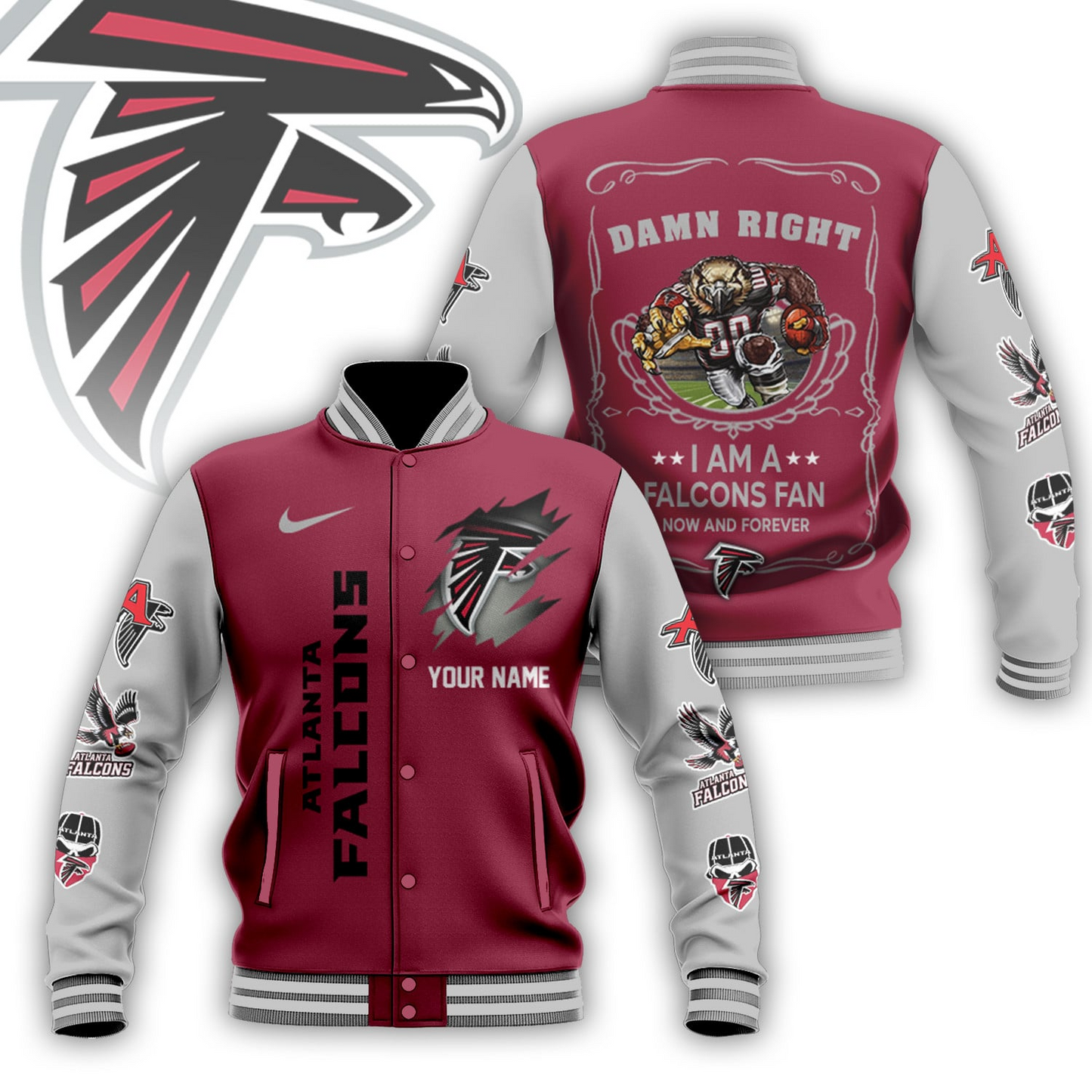 LIMITED EDITION - NEW CUSTOMIZED NFL18 ATF ATLANTA FALCONS BASEBALL JACKET