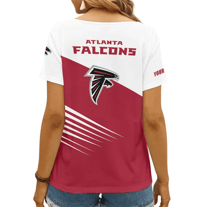 [SPECIAL OFFER] NEW CUSTOMIZED NFL18 ATF ATLANTA FALCONS V-NECK FEMALE SHIRT