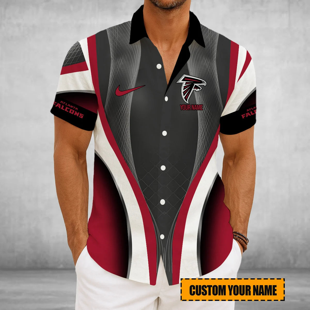 LIMITED EDITION - NEW CUSTOMIZED NFL18 ATF ATLANTA FALCONS SHORT SLEEVE BUTTON-UP SHIRT