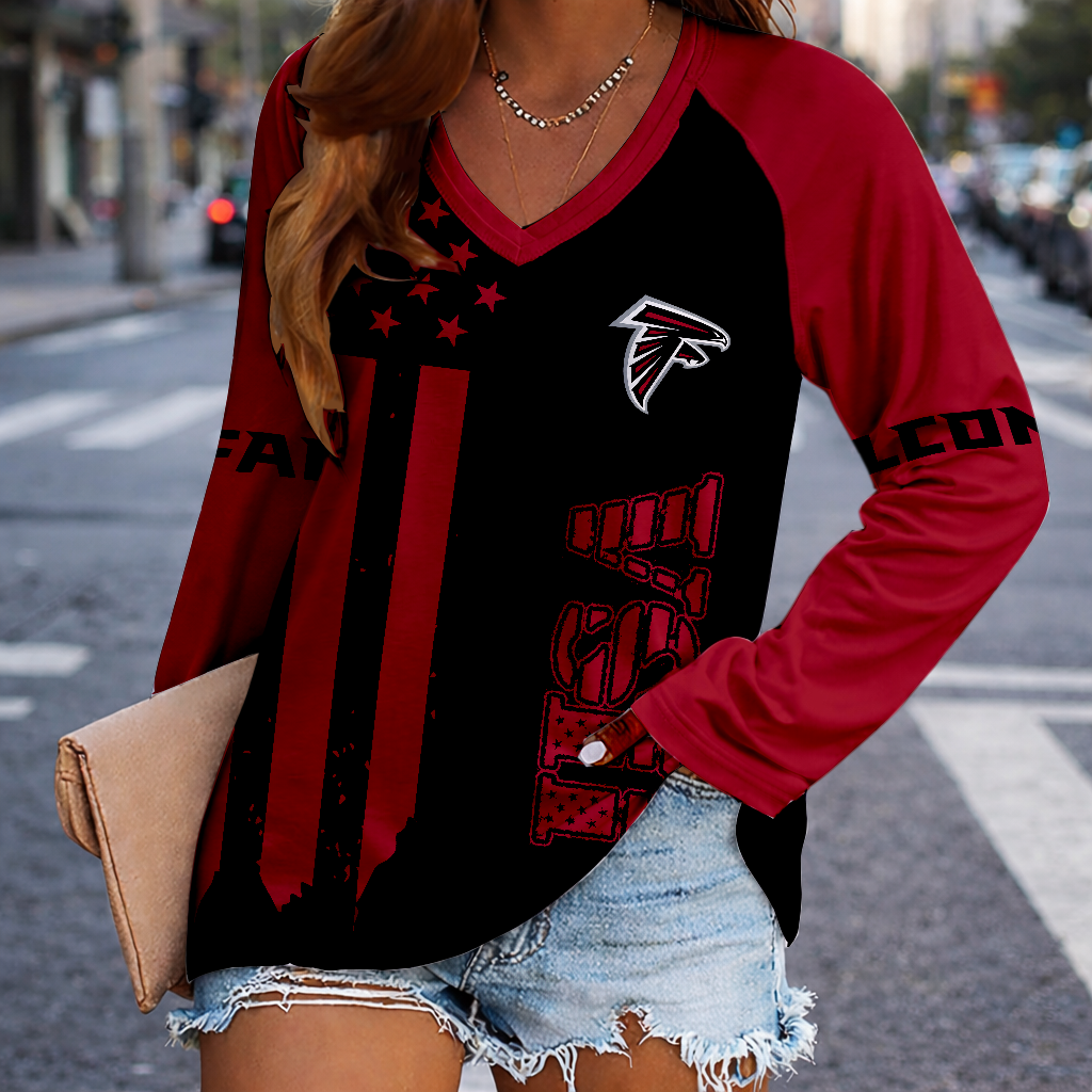 LIMITED EDITION - NEW CUSTOMIZED NFL18 ATF ATLANTA FALCONS WOMEN'S V-NECK LONG SLEEVED SHIRT