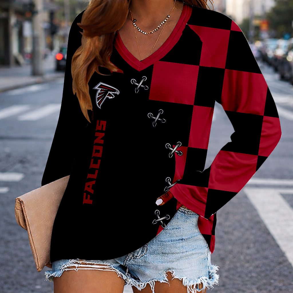 LIMITED EDITION - NEW CUSTOMIZED NFL18 ATF ATLANTA FALCONS WOMEN'S V-NECK LONG SLEEVED SHIRT