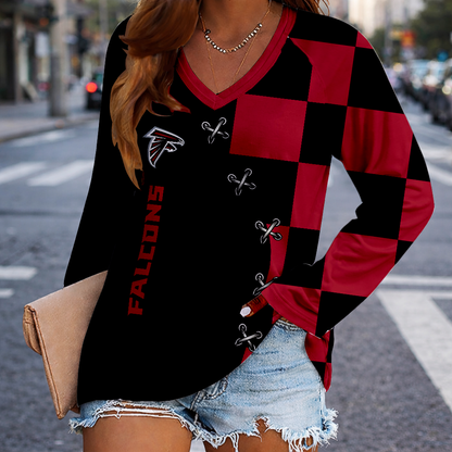 LIMITED EDITION - NEW CUSTOMIZED NFL18 ATF ATLANTA FALCONS WOMEN'S V-NECK LONG SLEEVED SHIRT