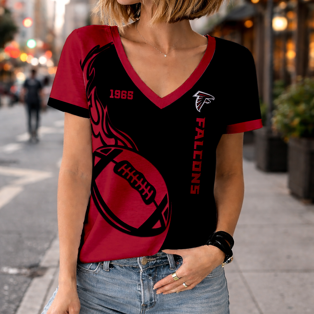 LIMITED EDITION - NEW CUSTOMIZED NFL18 ATF ATLANTA FALCONS WOMEN'S V-NECK SHORT SLEEVED T-SHIRT