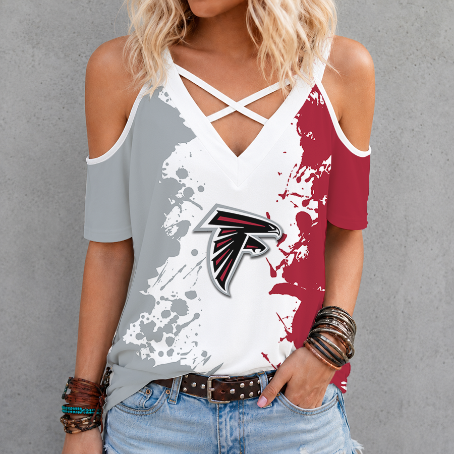[SPECIAL OFFER] NEW CUSTOMIZED NFL18 ATF ATLANTA FALCONS CRISS CROSS V-NECK TOP