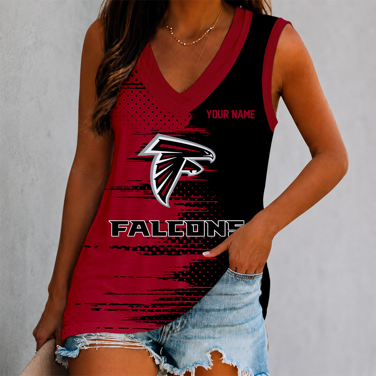 LIMITED EDITION - NEW CUSTOMIZED NFL18 ATF ATLANTA FALCONS WOMEN'S V-NECK TANK TOP