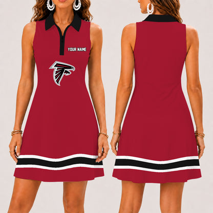 [SPECIAL OFFER] NEW CUSTOMIZED NFL18 ATF ATLANTA FALCONS WOMEN'S ZIP SLEEVELESS POLO DRESS