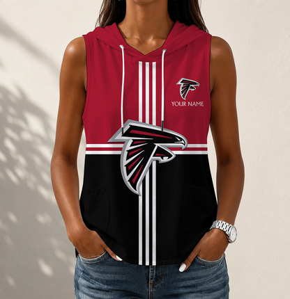 LIMITED EDITION - NEW CUSTOMIZED NFL18 ATF ATLANTA FALCONS WOMEN'S SLEEVELESS HOODED POCKET TANK TOP