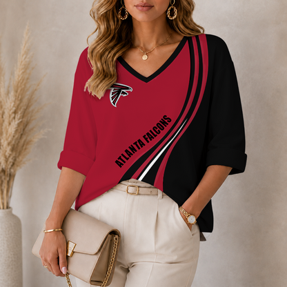 [SPECIAL OFFER] NEW CUSTOMIZED NFL18 ATF ATLANTA FALCONS WOMEN'S HEART V-NECK LONG SLEEVE SHIRT