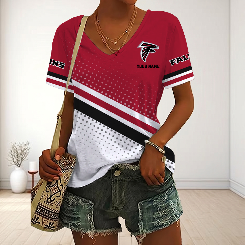 LIMITED EDITION - NEW CUSTOMIZED NFL18 ATF ATLANTA FALCONS V-NECK FEMALE SHIRT