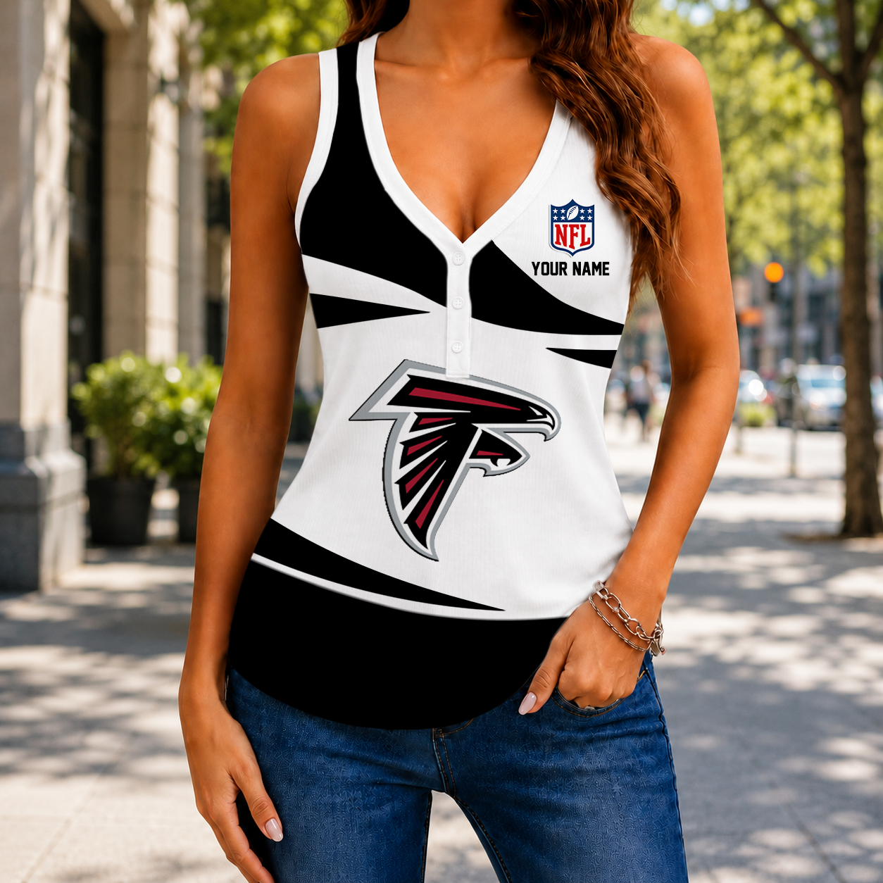 LIMITED EDITION NEW CUSTOMIZED NFL18 ATF ATLANTA FALCONS WOMEN'S V-NECK TANK TOP