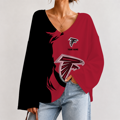[SPECIAL OFFER] NEW CUSTOMIZED NFL18 ATF ATLANTA FALCONS V NECK LONG SLEEVED CROP TOP