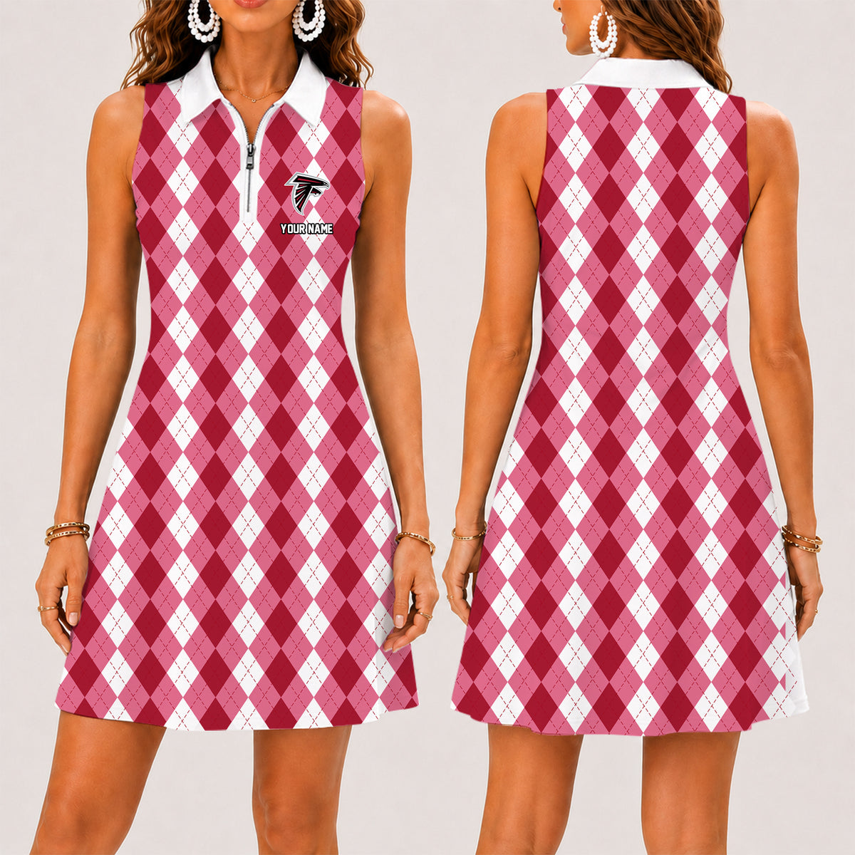 [SPECIAL OFFER] NEW CUSTOMIZED NFL18 ATF ATLANTA FALCONS WOMEN'S ZIP SLEEVELESS POLO DRESS