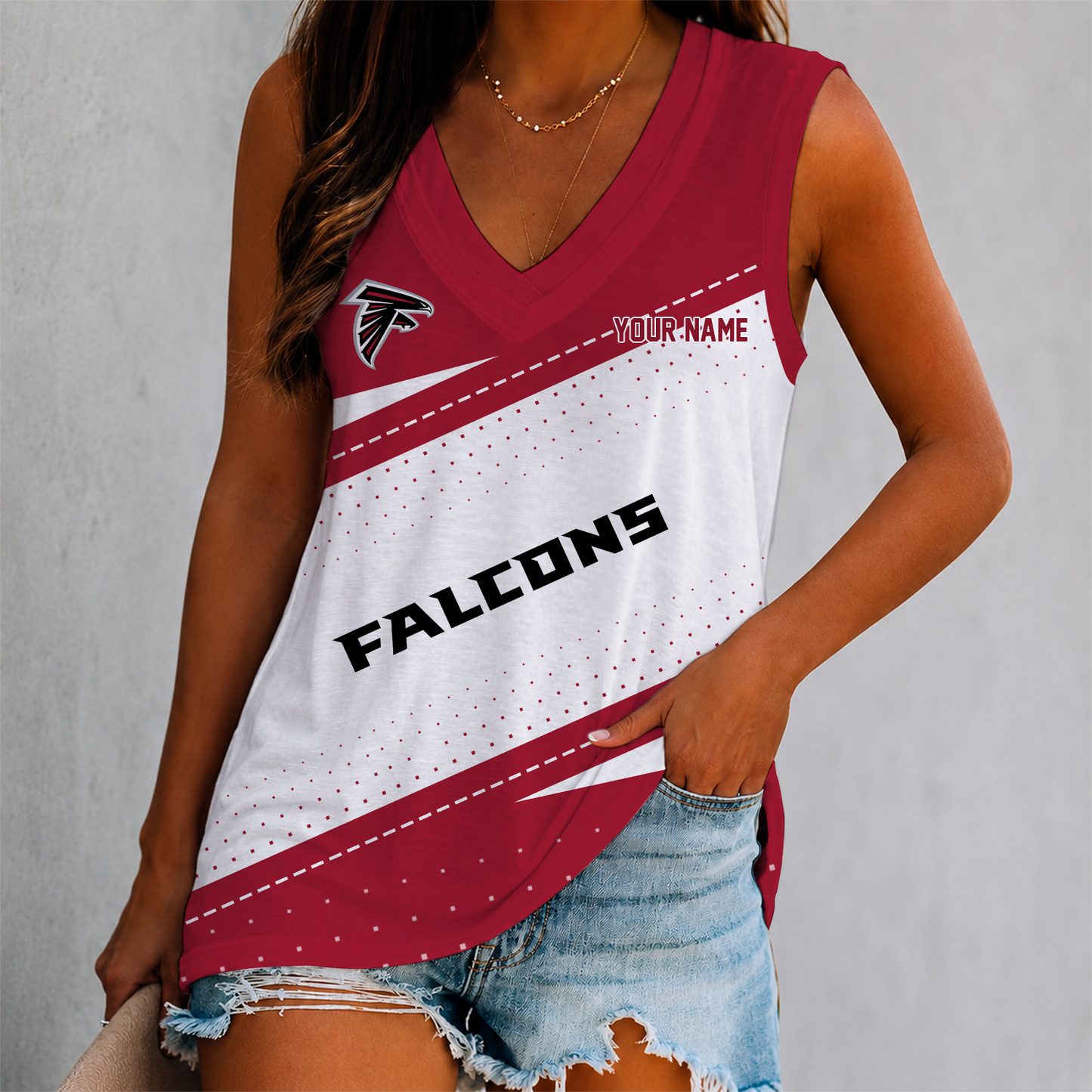 LIMITED EDITION - NEW CUSTOMIZED NFL18 ATF ATLANTA FALCONS WOMEN'S V-NECK TANK TOP