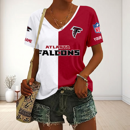 LIMITED EDITION - NEW CUSTOMIZED NFL18 ATF ATLANTA FALCONS V-NECK FEMALE SHIRT