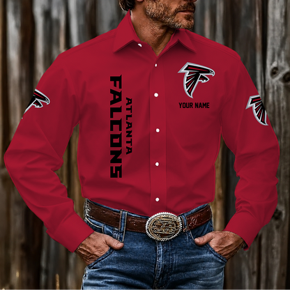 LIMITED EDITION - NEW CUSTOMIZED NFL18 ATF ATLANTA FALCONS MEN'S LONG SLEEVE BUTTON-UP SHIRT